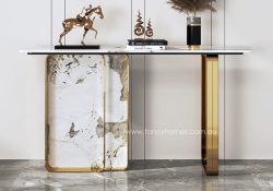 Fancy Homes Ivy Sintered Stone Console Table is Customisable in Size, Colour and Shape with Gold Colour Base