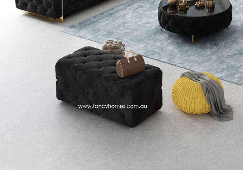 Fancy Homes KT-001 Rectangle Fabric Button Tufted Ottoman Black Chesterfield