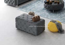 Fancy Homes KT-001 Rectangle Fabric Button Tufted Ottoman Grey Chesterfield