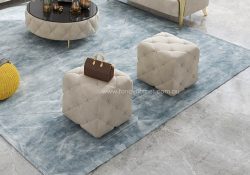 Fancy Homes KT-002 Square Fabric Button Tufted Ottoman Ivory Velvet Chesterfield