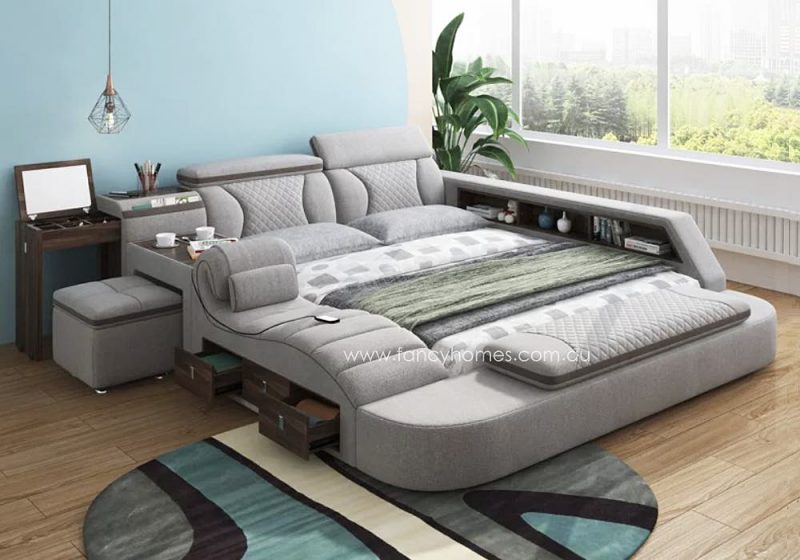 Fancy Homes Lucia Multi-functional Fabric Bed Frame Fabric Beds Online With In-built Dresser with Mirror