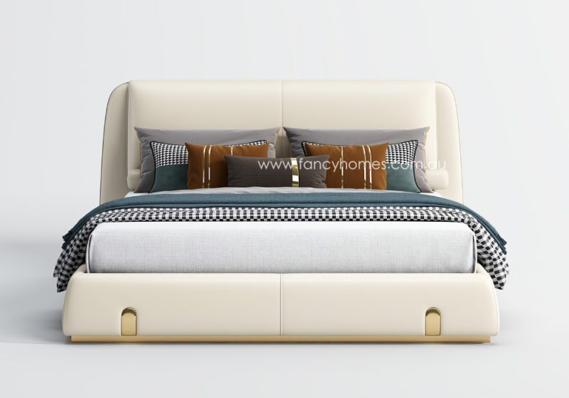 Fancy Homes Sidney Contemporary Leather Bed Frame Leather Beds Online Off White Ivory Creamy White Colour Leather Bed with Gold