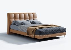 Fancy Homes Coco Contemporary Leather Bed Frame Leather Beds Online with High Metal Legs in Tan Colour