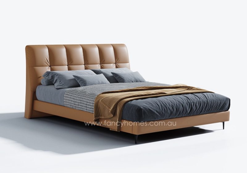 Fancy Homes Coco Contemporary Leather Bed Frame Leather Beds Online with High Metal Legs in Tan Colour