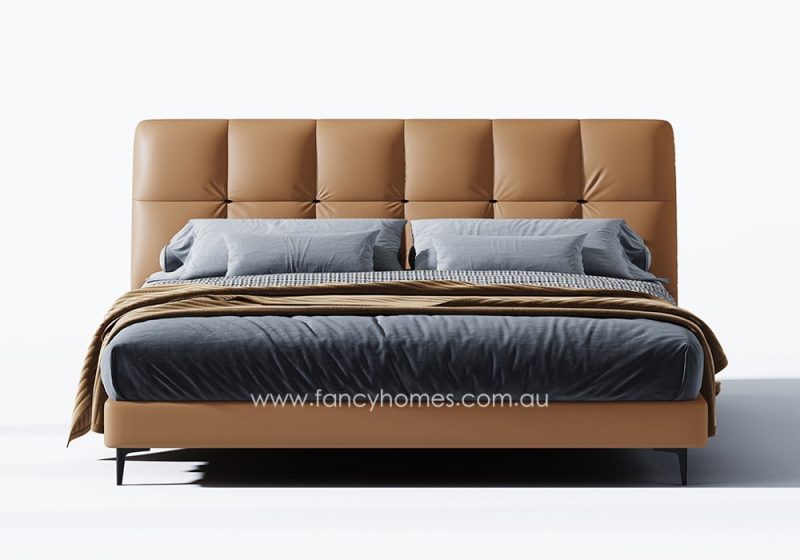 Fancy Homes Coco Contemporary Leather Bed Frame Leather Beds Online with High Metal Legs in Tan Colour Front