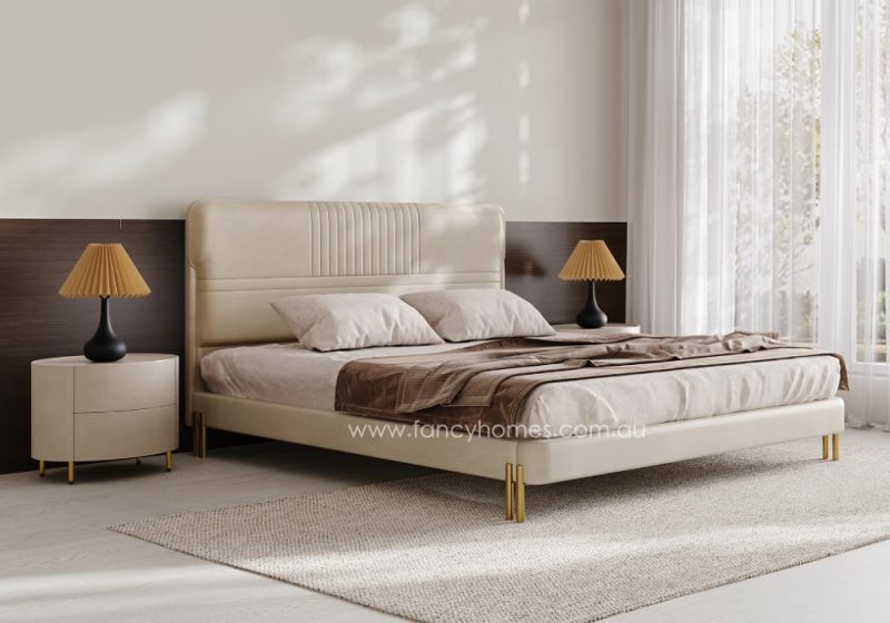 Fancy Homes Contemporary Leather Bed Frame Leather Beds Online Gold Legs Side