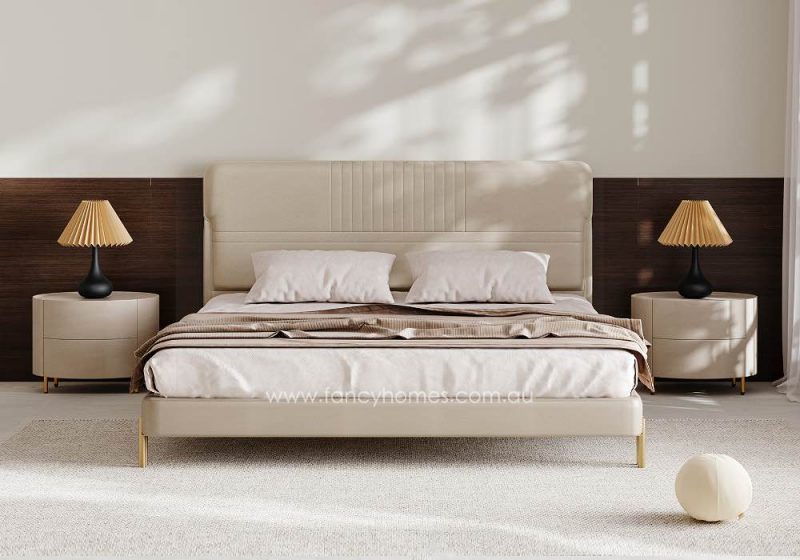 Fancy Homes Contemporary Leather Bed Frame Leather Beds Online Gold Legs Front View