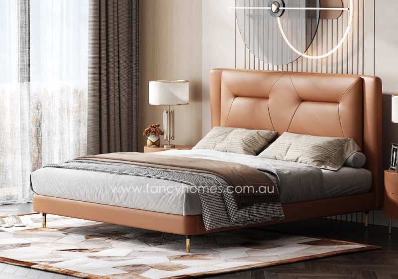 Fancy Homes Phoebe Contemporary Leather Bed Frame Leather Bed Online Tan Colour Side