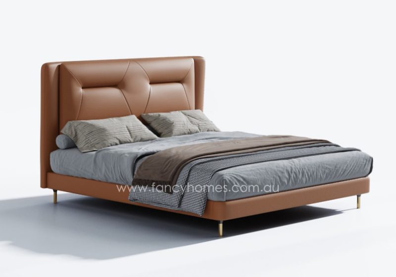 Fancy Homes Phoebe Contemporary Leather Bed Frame Leather Bed Online Tan Colour
