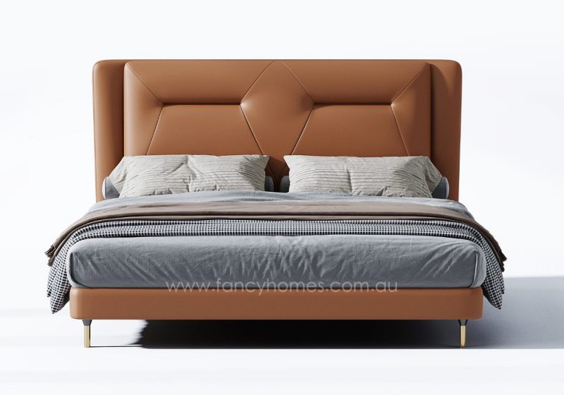 Fancy Homes Phoebe Contemporary Leather Bed Frame Leather Bed Online Tan Colour Front