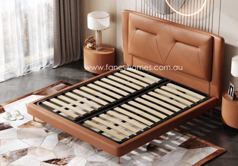 Fancy Homes Phoebe Contemporary Leather Bed Frame Leather Bed Online Tan Colour Slat