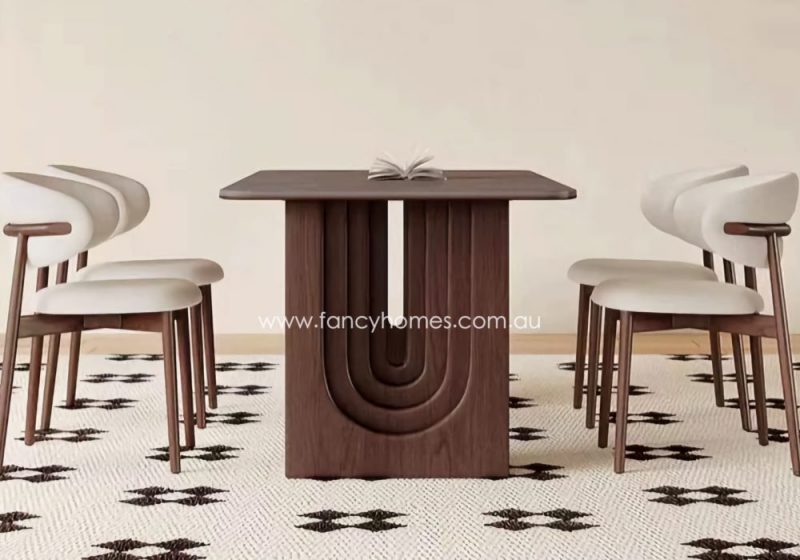 Fancy Homes Acardia White Sintered Stone Matte Finish Top Dining Table with Wood Brown Walnut Legs Side