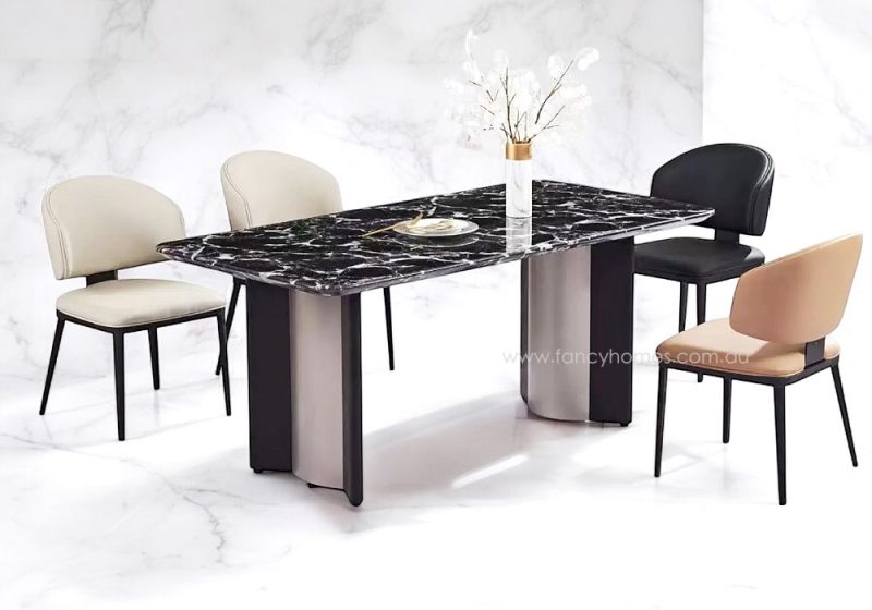 Fancy Homes Bianca Marble Top Dining Table Black Top