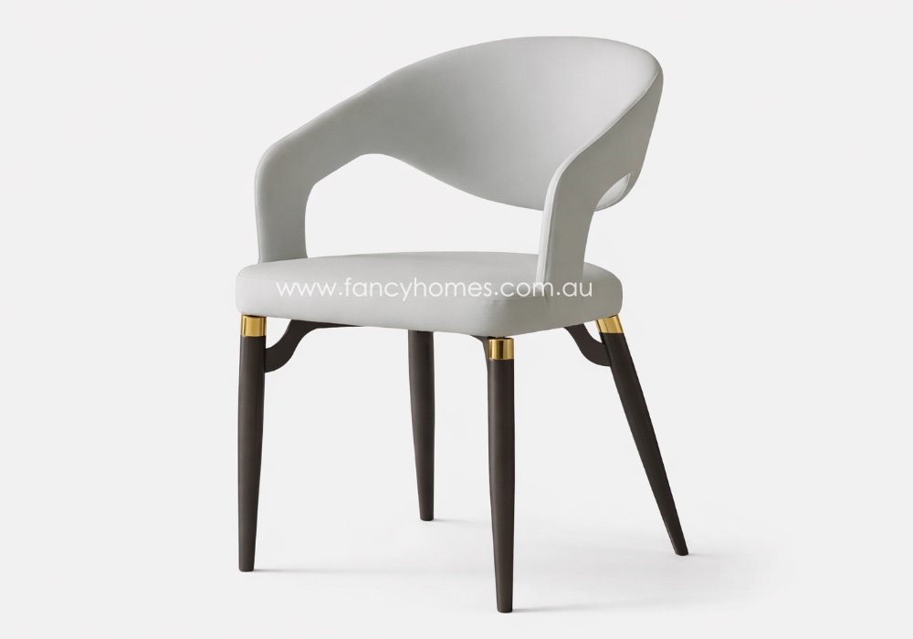 Dahlia Customisable Dining Chair White Fancy Homes Dahlia Customisable Dining Chair in White Colour. The Dahlia Dining Chair is Customisable in Material and Colour. The Dining Chair Leg Has Gold Accent