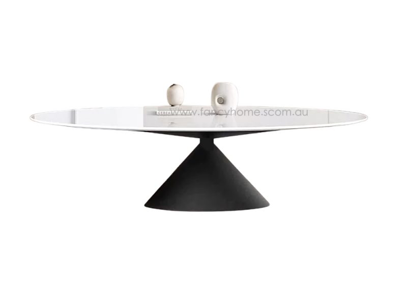Fancy Homes Romeo Sintered Stone Top Coffee Table Oval Shape White Top with Black Base