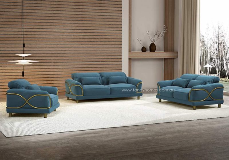 Fancy Homes Ayana Lounges Suites Fabric Sofa Gold and Blue
