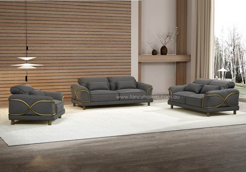 Fancy Homes Ayana Lounges Suites Fabric Sofa Gold and Dark Grey