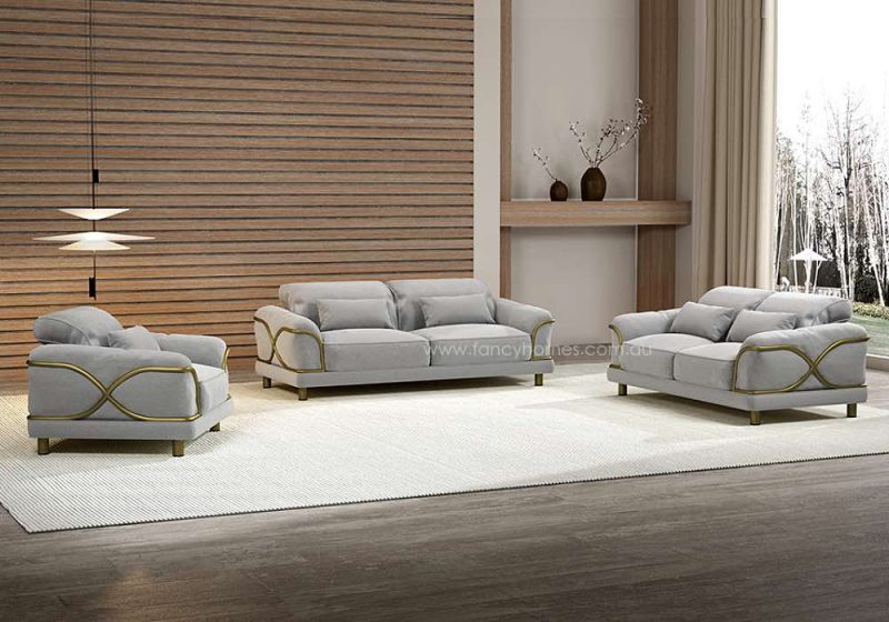 Fancy Homes Ayana Lounges Suites Fabric Sofa Gold and Light Grey