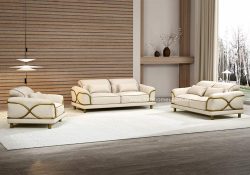 Fancy Homes Ayana Lounges Suites Fabric Sofa Gold and Off White