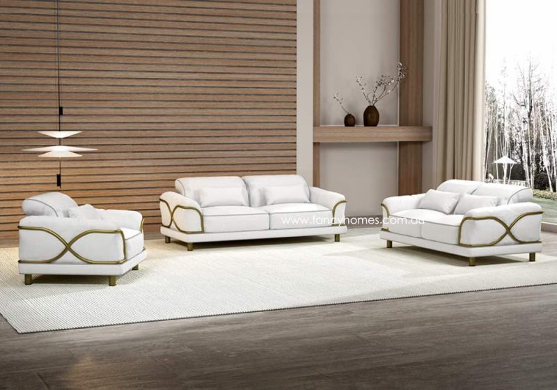 Fancy Homes Ayana Lounges Suites Fabric Sofa Gold and White