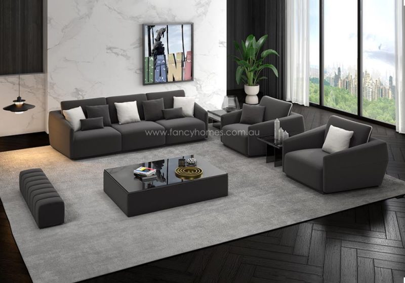 Fancy Homes Clement Lounges Suites Fabric Sofa Black Dark Grey White