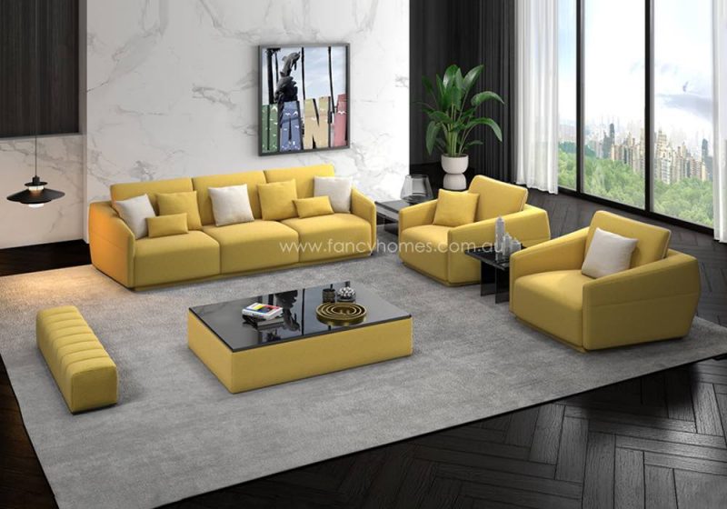 Fancy Homes Clement Lounges Suites Fabric Sofa Yellow and White