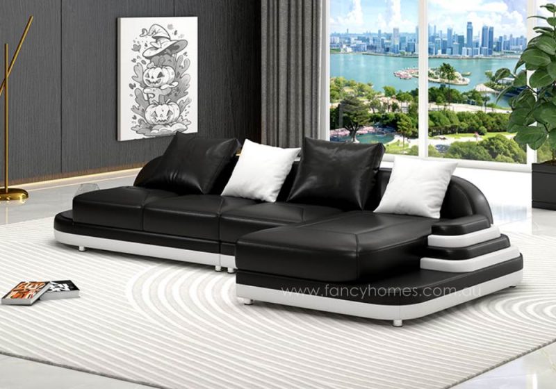 Fancy Homes Corvanna-C Chaise Leather Sofa Black and White Curved Design