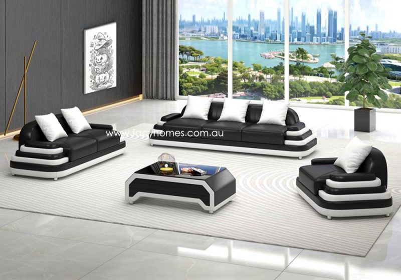 Fancy Homes Corvanna-D Lounges Suites Leather Sofa Black and White