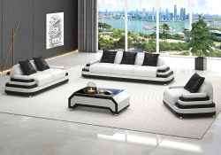 Fancy Homes Corvanna-D Lounges Suites Leather Sofa White and Black