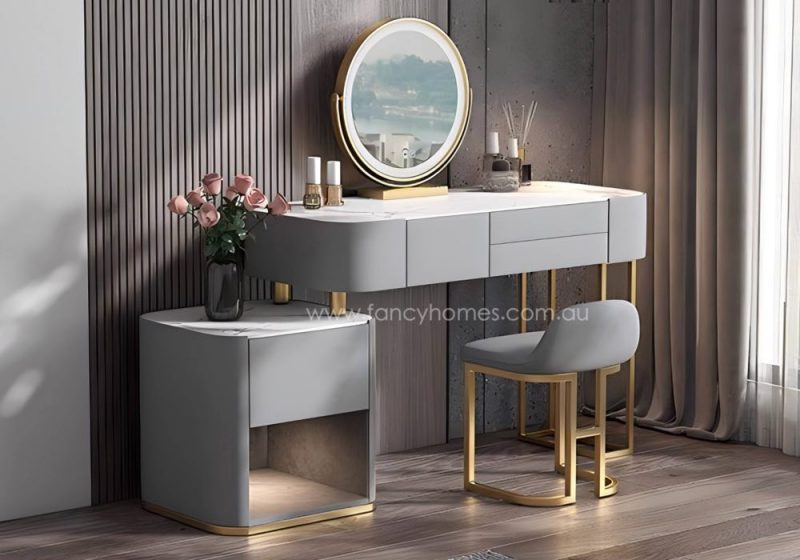 Fancy Homes DRT-8004 Dressing Table Set with Mirror, Stool and Stone Tops Side