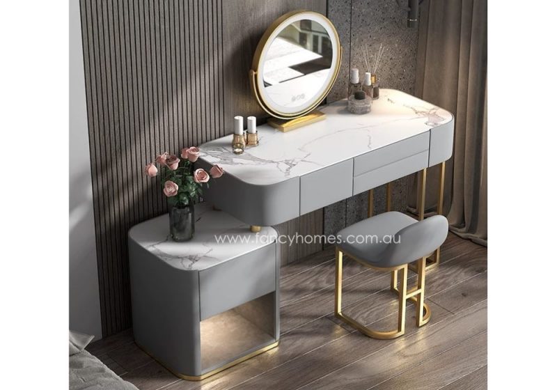 Fancy Homes DRT-8004 Dressing Table Set with Mirror, Stool and Stone Top