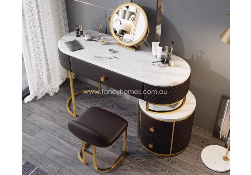 Fancy Homes DRT-8017 Dressing Table Set with Mirror, Stone and White Stone Top. Customisable in Size and Colour