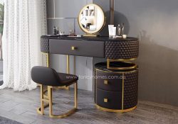 Fancy Homes DRT-8017 Dressing Table Set with Mirror, Stone and Black Stone Top. Customisable in Size and Colour