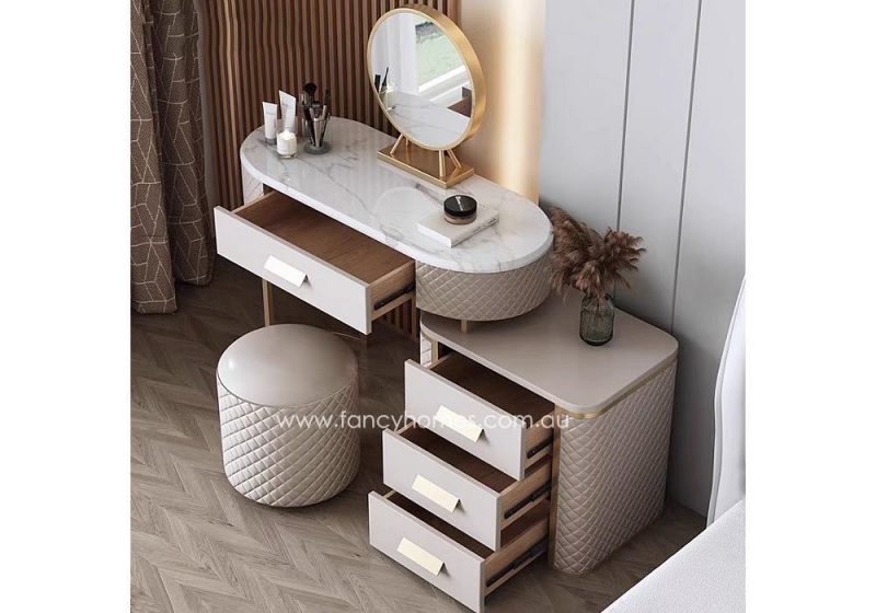 Fancy Homes DRT-8021 Dressing Table Set with Stool and Mirror and Stone Top Customisable in Colours to Match with your Bed