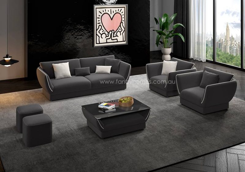 Fancy Homes Elowen Lounges Suites Fabric Sofa Dark Grey and White with Ottomans