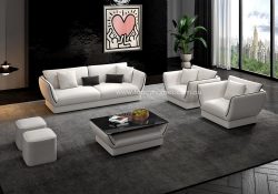 Fancy Homes Elowen Lounges Suites Fabric Sofa White and Black with Ottomans