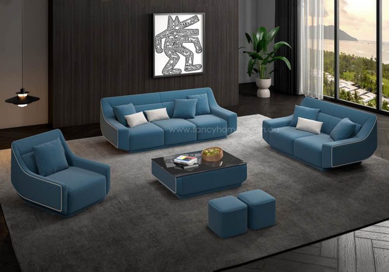 Fancy Homes Orion Lounges Suites Fabric Sofa Blue and White