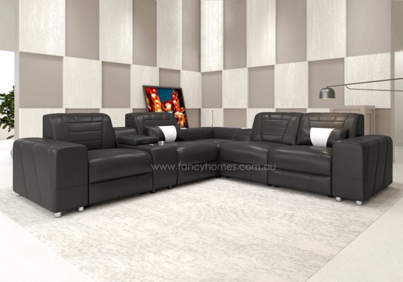 Fancy Homes Vastra Recliner Corner Leather Sofa Black