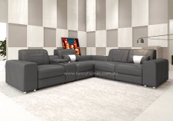 Fancy Homes Vastra Recliner Corner Leather Sofa Dark Grey