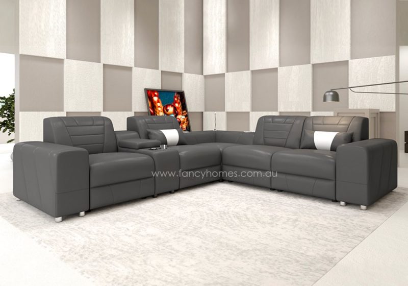 Fancy Homes Vastra Recliner Corner Leather Sofa Dark Grey