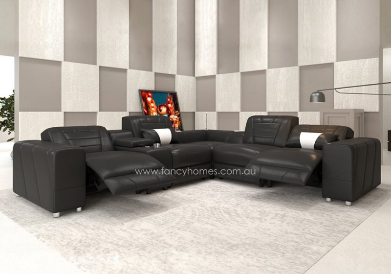 Fancy Homes Vastra Recliner Corner Leather Sofa Black Electric Recliner