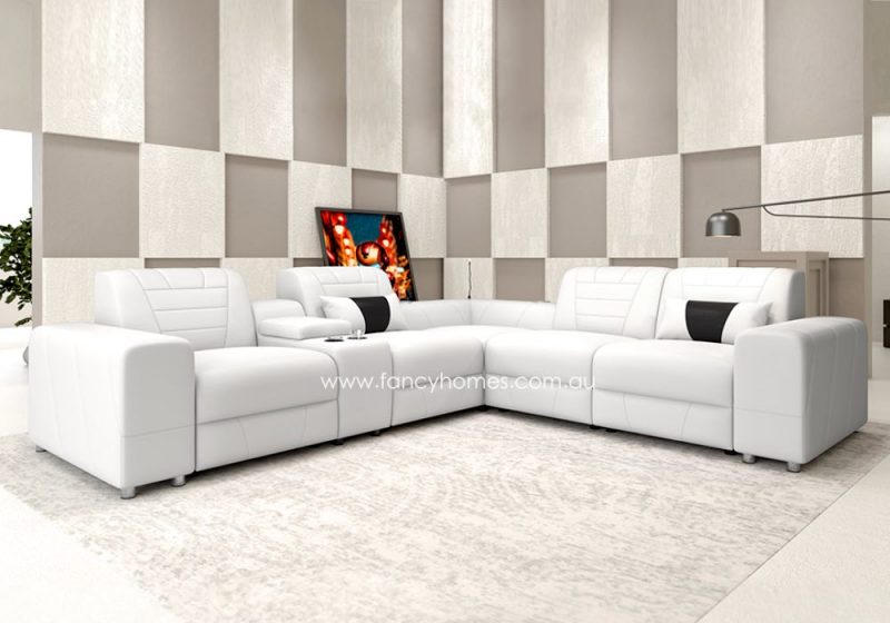 Fancy Homes Vastra Recliner Corner Leather Sofa White
