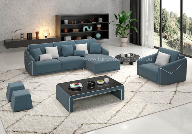 Fancy Homes Zinnia Chaise Fabric Sofa Blue and White