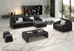 Fancy Homes Zinnia Chaise Fabric Sofa Dark Grey and White