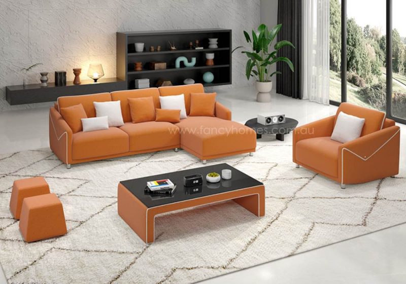 Fancy Homes Zinnia Chaise Fabric Sofa Orange and White