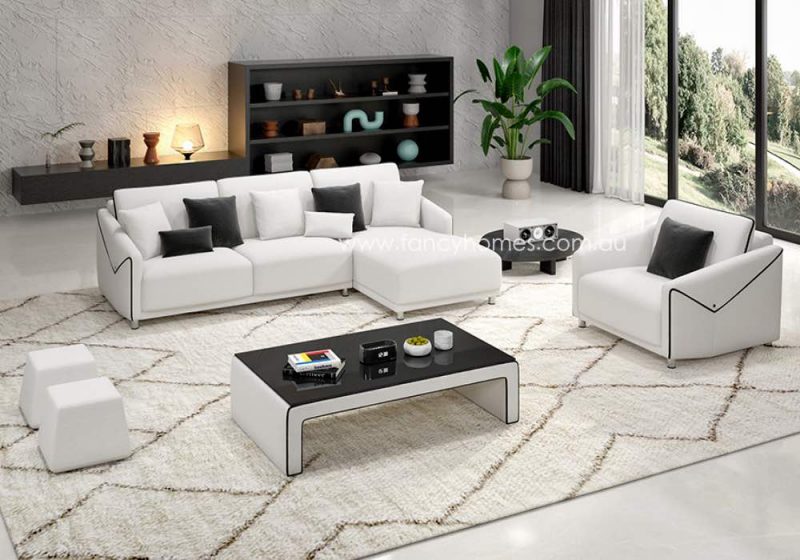 Fancy Homes Zinnia Chaise Fabric Sofa White and Black