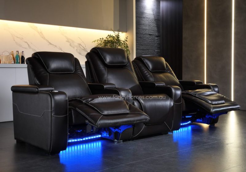Fancy Homes Aventis Customisable Home Theatre Recliner Three Seats with Ambient Light and Power Recliners