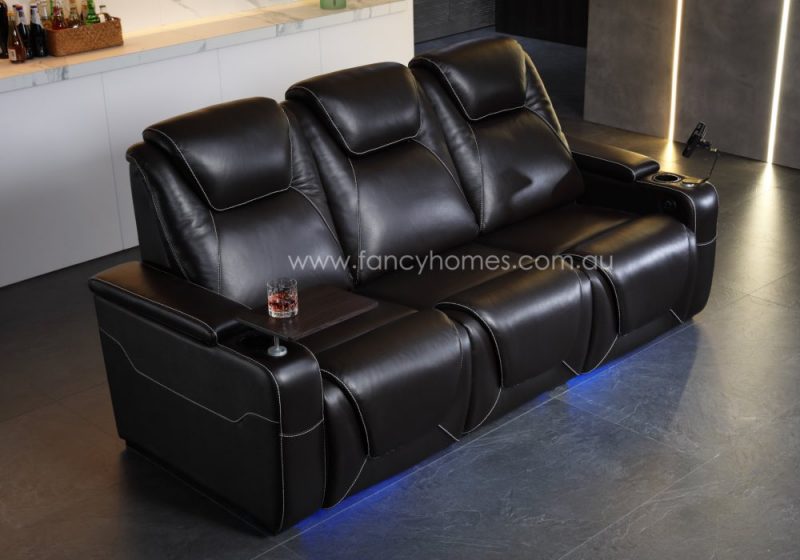 Fancy Homes Aventis Customisable Home Theatre Recliner Two Seats With Ambient Light And Swivel Tray Table