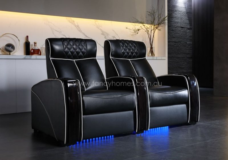 Fancy Homes Bottega Home Theatre Recliner Leather Sofa Row of Two with Ambient Led Light