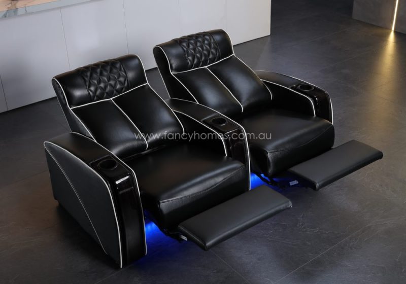 Fancy Homes Bottega Home Theatre Recliner Leather Sofa Row of Two with Electric Recliners and Ambient Led Light